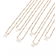 Natural Shell Initial Pendant Necklaces, with Golden Plated 304 Stainless Steel Satellite Chains, Letter, White, Letter, 15.74~16.14 inch(40~41cm)(NJEW-JN03298)
