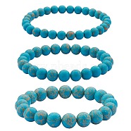 3Pcs 3 Size Synthetic Imperial Jasper Round Beaded Stretch Bracelets Set, Gemstone Jewelry for Women, Cadet Blue, Inner Diameter: 2-1/8 inch(5.5cm), Beads: 6~10mm, 1Pc/size(BJEW-SW00064-31)