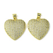 Eco-Friendly Brass Micro Pave Cubic Zirconia Pendants,  Long-Lasting Plated, Real 18K Gold Plated, Cadmium Free & Lead Free, Heart, Clear, 21.5x20x4.5mm, Hole: 5x3mm(KK-A204-05G)