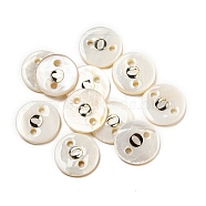 Freshwater Shell Buttons, Flat Round , Letter O, 12x2mm, Hole: 1.6mm(BUTT-Z001-01O)