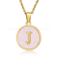 Natural Shell Initial Letter Pendant Necklace, with Golden Stainless Steel Cable Chains, Letter J, 17.72 inch(45cm)(LE4192-1)