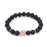 Buddha Natural  Lava Rock Beads Stretch Bracelets, with Brass Beads, 2-1/8 inch(54mm)(BJEW-JB04977-01)