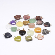Natural Mixed Stone Pendants, with Brass Finding, Heart, Platinum, 23mm, Hole: 2x5mm, 20pcs/box(G-G948-18P)