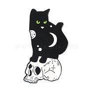 Alloy Enamel Brooches, Skull with Cat, Black, 30.5x15mm(SKUL-PW0002-116A)