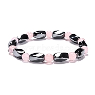Round Natural Rose Quartz Stretch Bracelets, with Non-Magnetic Synthetic Hematite Beads and Elastic Cord, 50mm(BJEW-G072-3)
