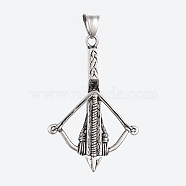 304 Stainless Steel Pendants, Large Hole Pendants, Bow and Arrow, Antique Silver, 54x36x5mm, Hole: 5x9mm(STAS-G175-23AS)
