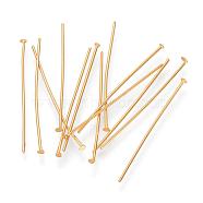 304 Stainless Steel Flat Head Pins, Real 16K Gold Plated, 35x0.7mm, 21 Gauge, Head: 1.5mm(STAS-R046-35mm-G)