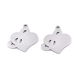 Non-Tarnish 201 Stainless Steel Pendants, Laser Cut, Heart, Stainless Steel Color, 18x18x0.9mm, Hole: 1.5mm(STAS-S081-024)