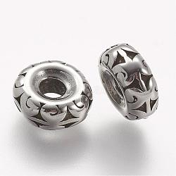 304 Stainless Steel Beads, Rondelle, Antique Silver, 10x4mm, Hole: 3mm(STAS-A032-040AS)