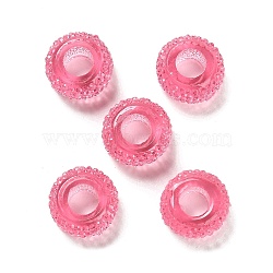 Transparent Resin European Beads, Large Hole Beads, Textured Rondelle, Hot Pink, 12x6.5mm, Hole: 5mm(RESI-B020-03A)