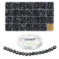 DIY Letter & Heart Acrylic & Plastic Stretch Bracelet Beaded Necklace Making Kit, Jewelry Set, Black, 7x3.5~4mm, Hole: 1.2~1.5mm(DIY-YW0008-39)