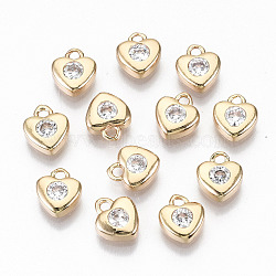 Brass Micro Pave Cubic Zirconia Charms, Light Gold, Long-Lasting Plated, Cadmium Free & Lead Free, Heart, Clear, 7x6x2mm, Hole: 1.2mm(X-KK-S359-046-RS)