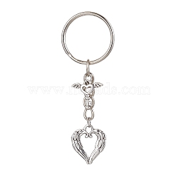 Valentine's Day Heart Alloy Pendant Keychain, with Iron Split Key Rings, Wing, 7.3cm.(KEYC-JKC00625-03)