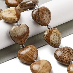 Natural Picture Jasper Beads Strands, Heart, with Seed Beads, 19~19.5x20x10mm, Hole: 1.5mm, about 17pcs/strand, 15.75 inch(40cm)(G-C150-A26-01)