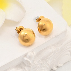 304 Stainless Steel Stud Earrings, Ion Plating(IP), Half Round, Real 14K Gold Plated, 12mm(EJEW-G423-05G)