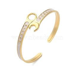 304 Stainless Steel Enamel Spanner Shaped Open Cuff Bangles for Women, Real 18K Gold Plated, Inner Diameter: 2-1/8 inch(5.35cm)(BJEW-M316-06G)