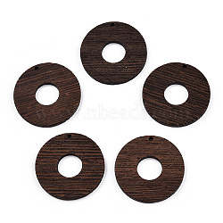 Natural Wenge Wood Pendants, Undyed, Donut Charms, Coconut Brown, 38x3.5mm, Hole: 2mm(WOOD-T023-76)