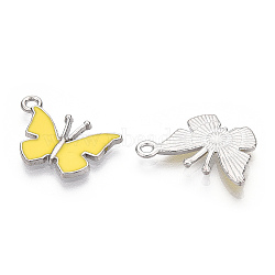 Alloy Pendants, with Enamel, Butterfly, Platinum, Yellow, 14.5x21x1.5mm, Hole: 1.8mm(PALLOY-R111-02E)