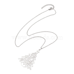 Non-Tarnish 201 Stainless Steel Pendants Necklace, Cable Chain Necklaces, Christmas Tree, Stainless Steel Color, 18.43 inch(46.8cm)(NJEW-JN04864)