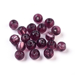 Handmade Silver Foil Glass Beads, Round, Pale Violet Red, 7.5~8.5mm, Hole: 1mm(FOIL-R054-4)
