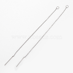 304 Stainless Steel Chain Stud Earring Findings, with Loop, Ear Threads, Stainless Steel Color, 100mm, Hole: 2.5mm(X-STAS-H434-58P)