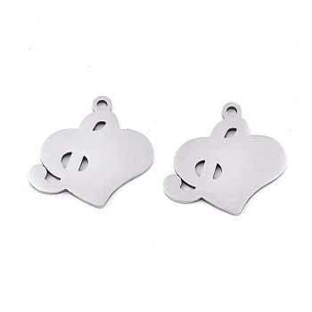 201 Stainless Steel Pendants, Laser Cut, Heart, Stainless Steel Color, 18x18x0.9mm, Hole: 1.5mm