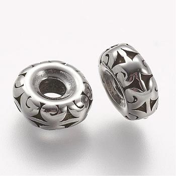304 Stainless Steel Beads, Rondelle, Antique Silver, 10x4mm, Hole: 3mm