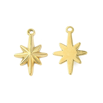 304 Stainless Steel Pendants, Star Charms, Real 14K Gold Plated, 21x14x2.7mm, Hole: 1.2mm