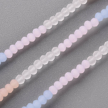 7 Colors Frosted Glass Beads Strands, Segmented Multi-color Beads, Faceted Rondelle, Mixed Color, 3x2.5mm, Hole: 0.6mm, about 196pcs/strand, 17.99 inch(45.7cm)