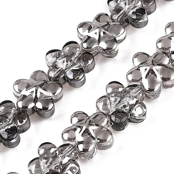 Electroplate Glass Beads Strands, Flower, Gray, 12x12.5x7mm, Hole: 1mm, about 54~55pcs/strand, 24.57~24.96 inch(62.4~63.4cm)