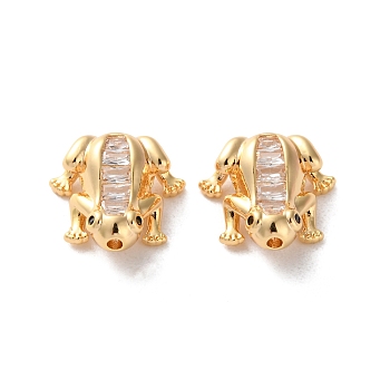 Brass Micro Pave Clear Cubic Zirconia Beads, Frog, Real 18K Gold Plated, 12.5x12x4mm, Hole: 1mm