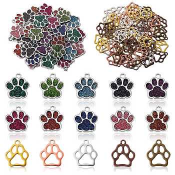 100Pcs 15 Style Alloy Enamel Charms, with Glitter Powder, Alloy Pendants, Mixed Color, 17.7~19x16.6~17x1.5~2mm, Hole: 2mm