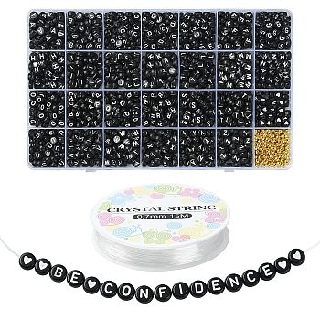 DIY Letter & Heart Acrylic & Plastic Stretch Bracelet Beaded Necklace Making Kit, Jewelry Set, Black, 7x3.5~4mm, Hole: 1.2~1.5mm