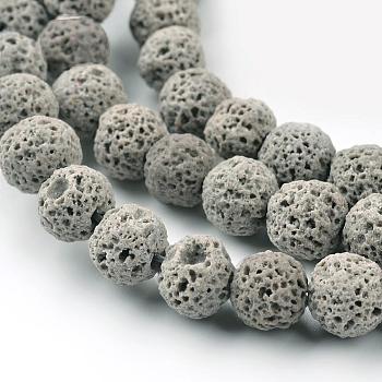 Synthetic Lava Rock Round Beads Strands, Dyed, Gray, 6mm, Hole: 1mm, about 63pcs/strand, 15.7 inch