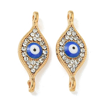 Alloy Blue Enamel Evil Eye Connector Charms, Crystal Rhinestone Links, Golden, Horse Eye, 23.5x9x2.5mm, Hole: 1.5mm