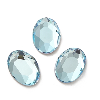 Glass Rhinestone Cabochons, Flat Back & Back Plated, Faceted, Oval, Light Azore, 14x10x3.5mm