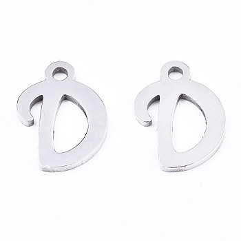 201 Stainless Steel Charms, Laser Cut, Alphabet, Stainless Steel Color, Letter.D, 12x8.5x1mm, Hole: 1.4mm