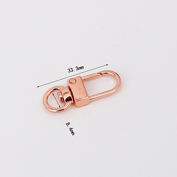Zinc Alloy Swivel Lobster Clasps, Swivel Snap Hook, Rose Gold, 33.3mm, Hole: 8.4mm