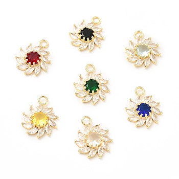 K9 Glass Pendants, with Light Gold Brass Finding, Flower Charms, Mixed Color, 20.5x16x4.5mm, Hole: 2.3mm