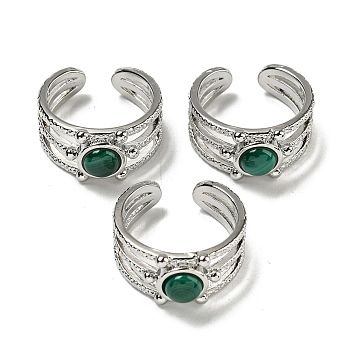 Natural Malachite Adjustable Rings, with Platinum Brass Findings, Long-Lasting Plated, Jewely for Women, Adjustable