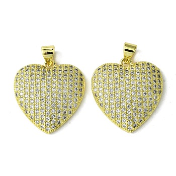 Eco-Friendly Brass Micro Pave Cubic Zirconia Pendants,  Long-Lasting Plated, Real 18K Gold Plated, Cadmium Free & Lead Free, Heart, Clear, 21.5x20x4.5mm, Hole: 5x3mm