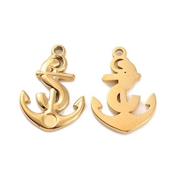Ion Plating(IP) 304 Stainless Steel Pendant Cabochon Settings, Anchor, Real 18K Gold Plated, 23x15.5x2mm, Hole: 1.8mm, Tray: 3mm