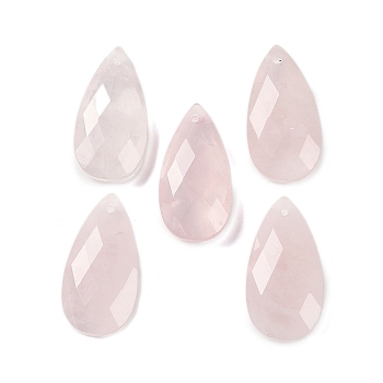 Natural Rose Quartz Pendants, Faceted, Teardrop, 25x13x6mm, Hole: 1mm