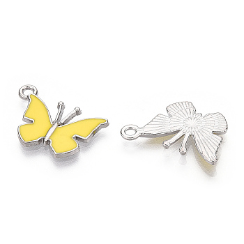 Alloy Pendants, with Enamel, Butterfly, Platinum, Yellow, 14.5x21x1.5mm, Hole: 1.8mm