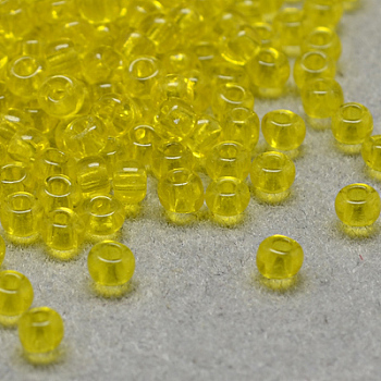 8/0 Grade A Round Glass Seed Beads, Transparent Colours, Goldenrod, 8/0, 3x2mm, Hole: 1mm, about 10000pcs/bag