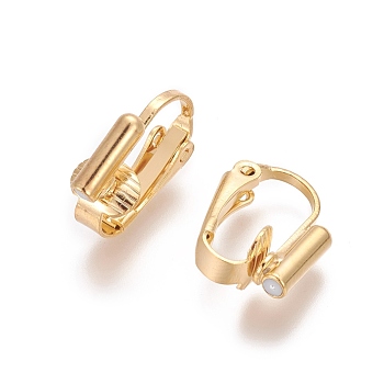 Brass Clip-on Earring Converters Findings, For Non-pierced Ears, Real 18k Gold Plated, 15.5x12x7.5mm, Hole: 0.6mm