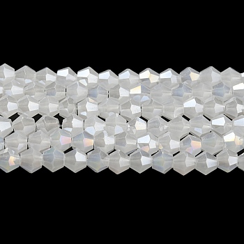 Imitation Jade Electroplate Glass Beads Strands, AB Color Plated, Faceted, Bicone, White, 4x4mm, Hole: 0.8mm, about 82~85pcs/strand, 12.01~12.2 inch(30.5~31cm)