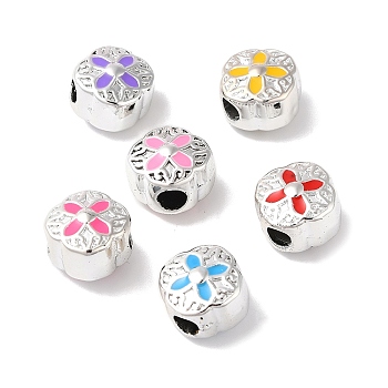 CCB Plastic Enamel European Beads, Large Hole Beads, Flower, Mixed Color, 11x12x8.5mm, Hole: 4mm