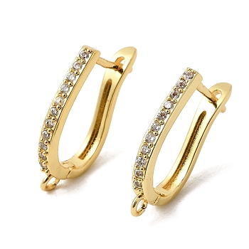 Brass Micro Pave Clear Cubic Zirconia Hoop Earring Findings, with Horizontal Loops, Latch Back, Golden, 22x14x3mm, Hole: 1.4mm, Pin: 1mm