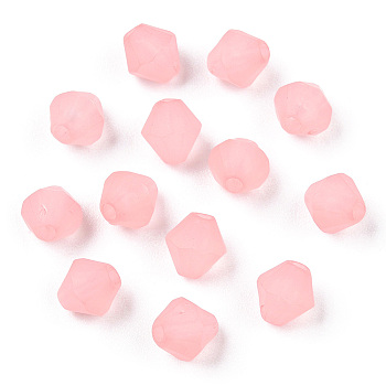 Frosted Acrylic Beads, Faceted, Cone, Pink, 6x5.5mm, Hole: 1.5mm, about 6770pcs/500g